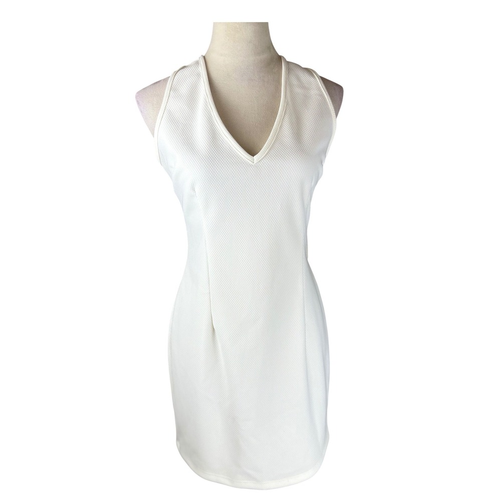 Arden‎ B Sleeveless Sheath Dress Large Egret White Textured V-Neck - Picture 3 of 11